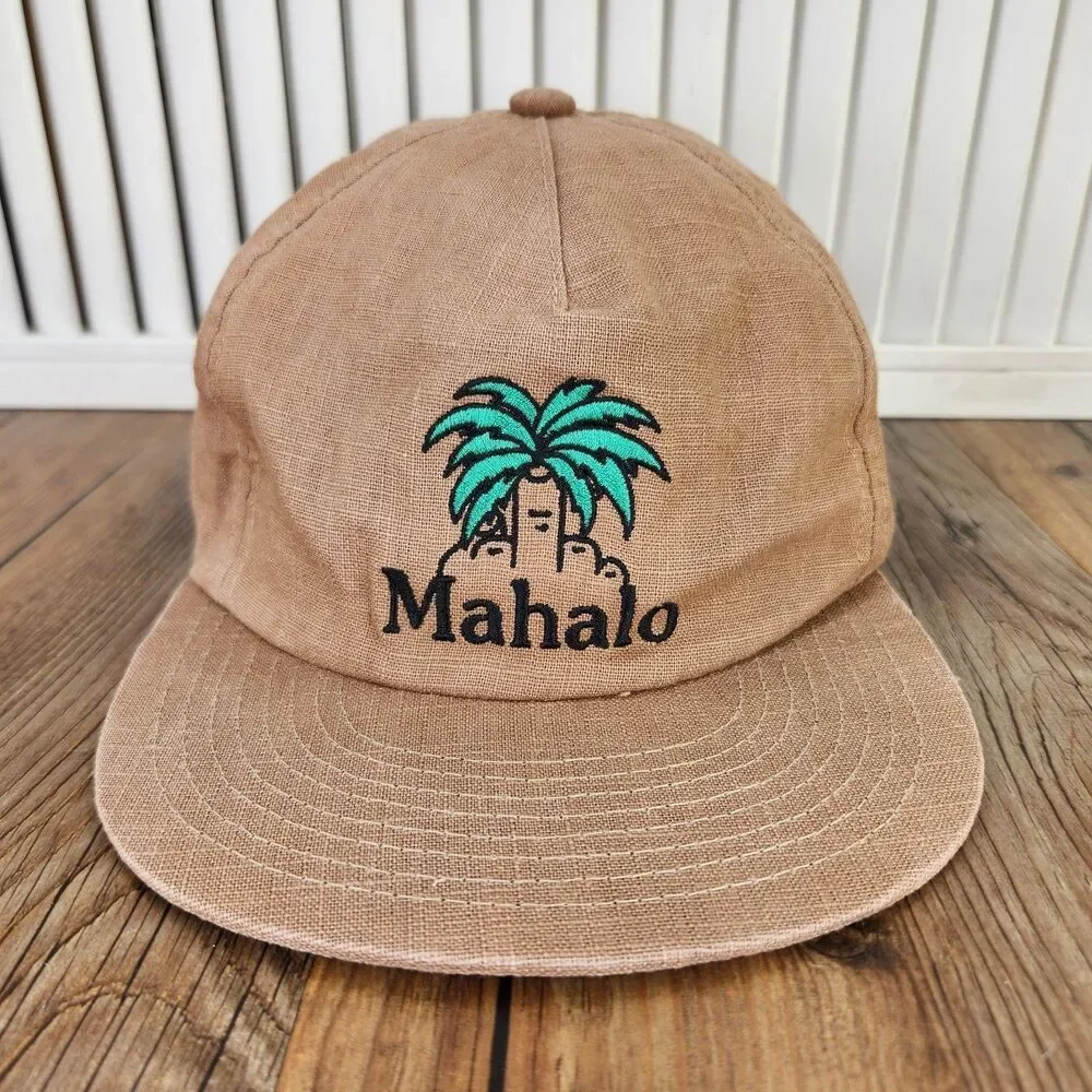 Weld Mfg Mahalo Hemp Organic Cotton Strapback Hat Cap Brown Palm Tree Dad Finger
